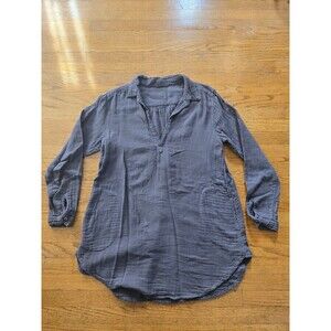 CP Shades Long Sleeve V-Neck Cotton Gauze Tunic Blouse Gray Pockets Size Small